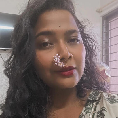 how pink pearl nath looks when worn!
