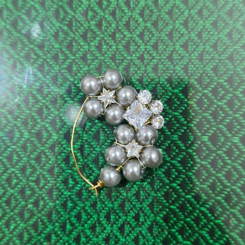 grey pearl / oxidised nath